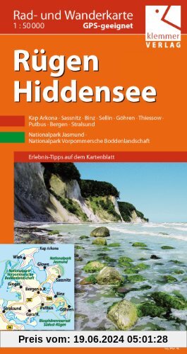 Rad- und Wanderkarte Rügen - Hiddensee: Maßstab 1:50.000, GPS-geeignet, Erlebnistipps auf dem Kartenblatt